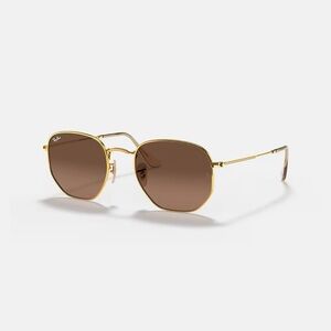 Ray-Ban Hexagonal Gold Frame Brown Lens Sunglasses
